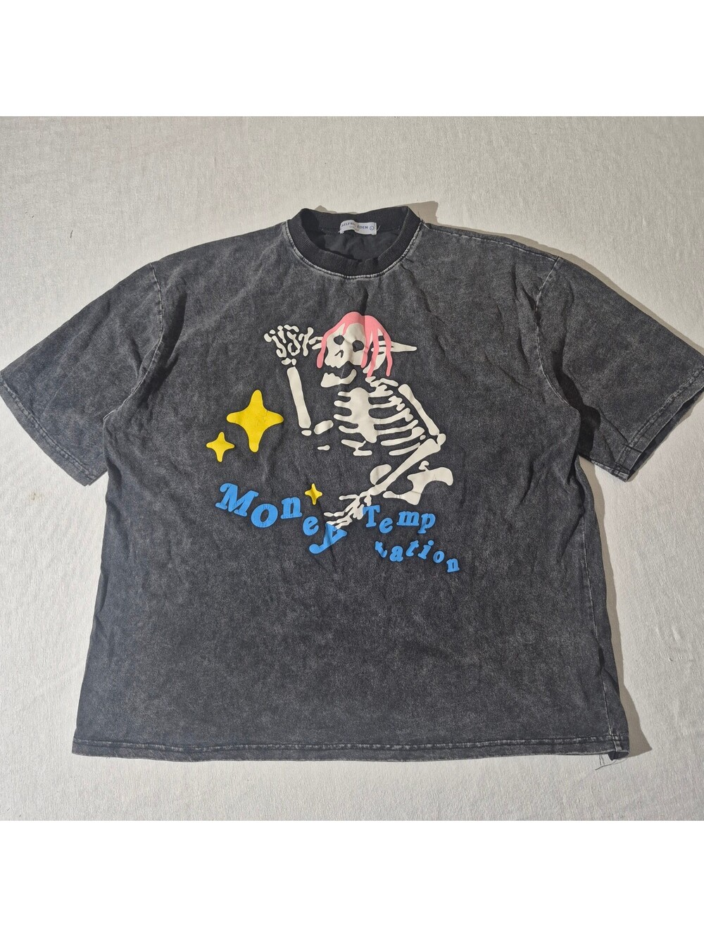 Aelfric Eden L Large Oversized washed black Money Temptation graphic T-shirt